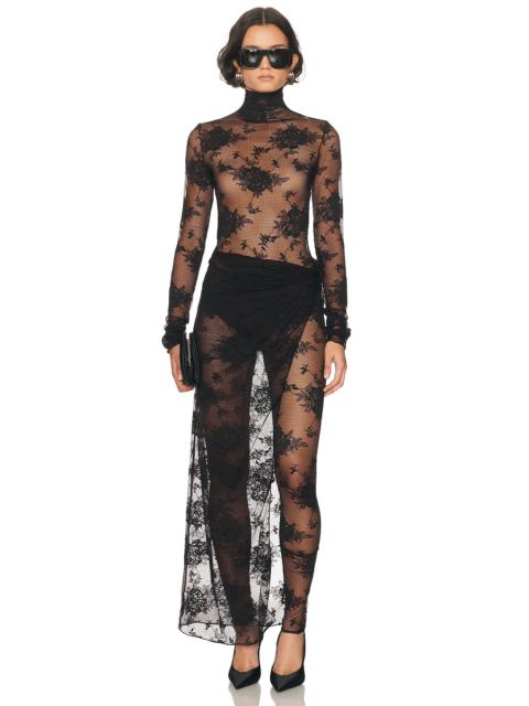 THE ANDAMANE Tessa Lace Turtleneck Open Back Jumpsuit
