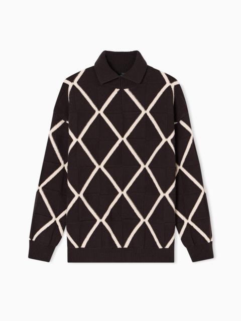 EMPORIO ARMANI JACQUARD WOOL AND CASHMERE BLEND JUMPER WITH A DIAMOND MOTIF