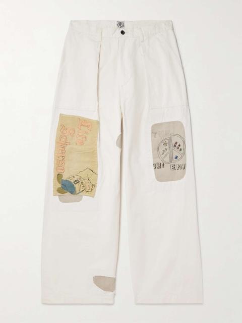 Kapital Fatigue Wide-Leg Patchwork Cotton-Twill Trousers