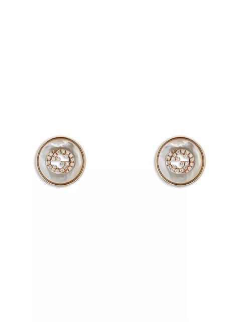 GUCCI 18K Rose Gold Interlocking Diamond & Mother of Pearl Stud Earrings