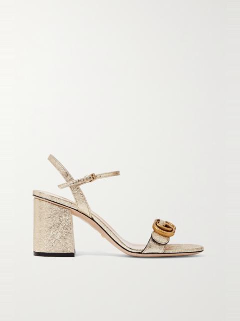 GUCCI Marmont logo-embellished metallic cracked-leather sandals