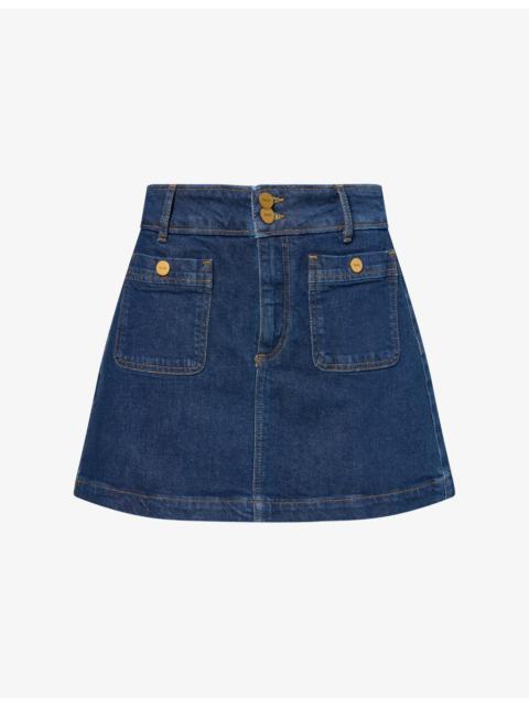 PAIGE Janelle Mini A-Line Cotton-Stretch Denim Skirt
