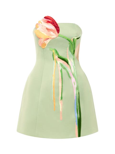 LEO LIN Roselle Floral-Embroidered Cutout Mini Dress green