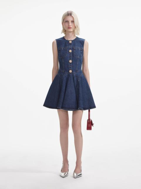 self-portrait Denim Skater Mini Dress