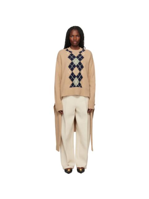 AMI Paris Beige Argyle Double Sweater
