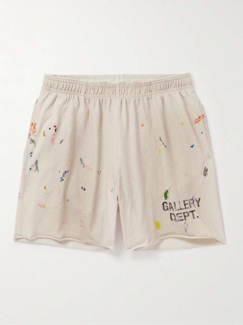 Insomnia Straight-Leg Logo-Print Paint-Splattered Cotton-Jersey Shorts