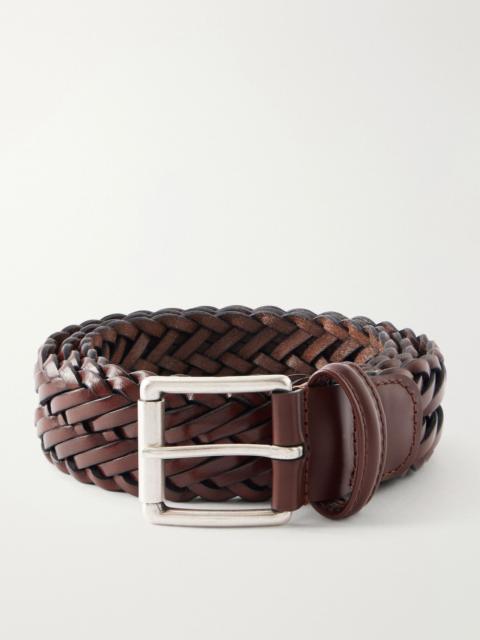 Anderson's 3.5cm Woven Leather Belt Brown