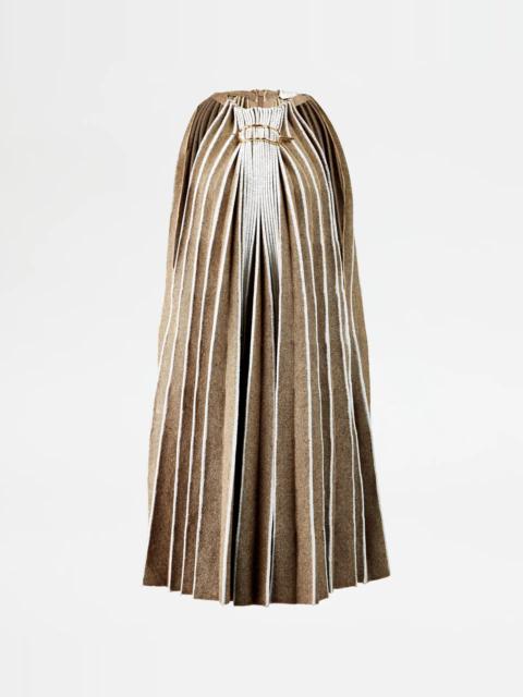 Tod's PLEATED DRESS - BROWN, WHITE
