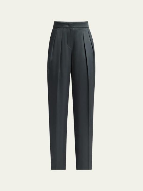 GIORGIO ARMANI Silk Satin Pleated Straight-Leg Trousers