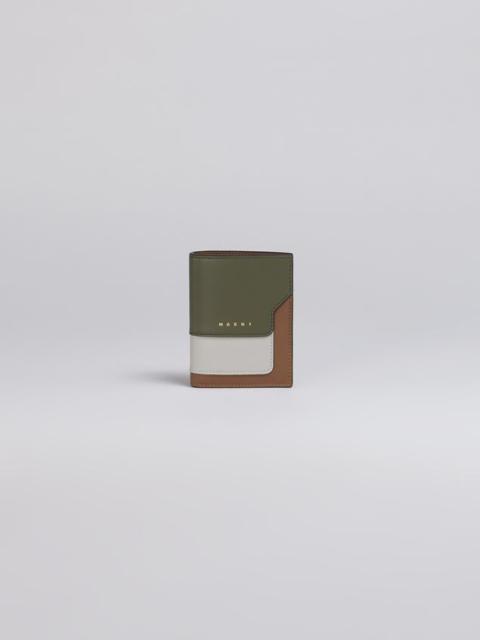 Marni BI-FOLD WALLET IN GREEN WHITE AND BROWN SAFFIANO LEATHER