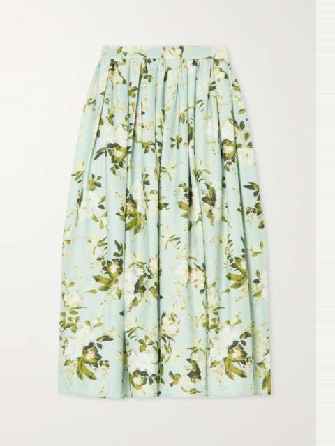 Erdem Fiona pleated floral-print cotton midi skirt