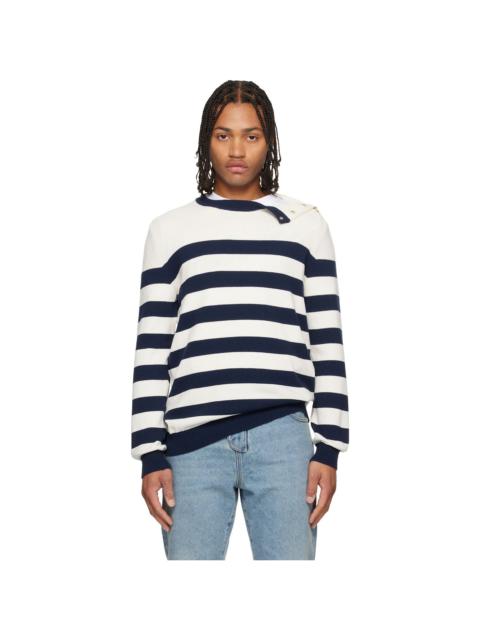 Balmain White & Navy Buttoned Marinière Knit Sweater