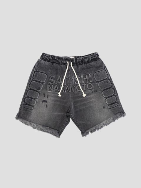 SATOSHI NAKAMOTO DENIM MOTO SHORTS