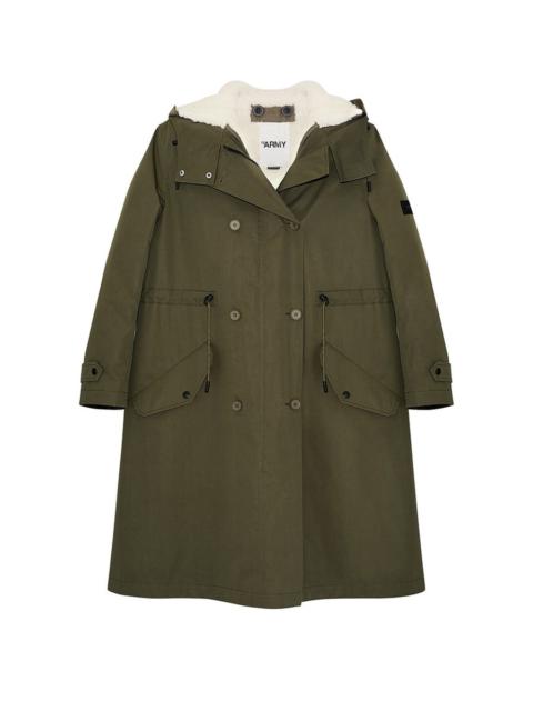 Waterproof cotton blend parka with shearling trim