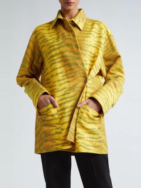 Tiger Print Oversize Cotton Blend Shirt in Tiger Allover - Yellow/Maple