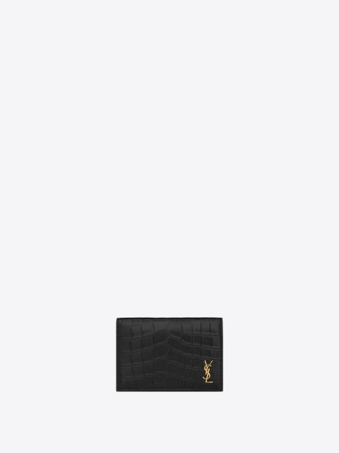 SAINT LAURENT tiny cassandre business card case in crocodile-embossed leather