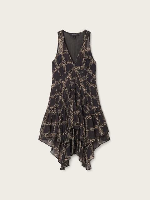 ALLSAINTS GRETEL ASYMMETRIC TIERED MIDI DRESS