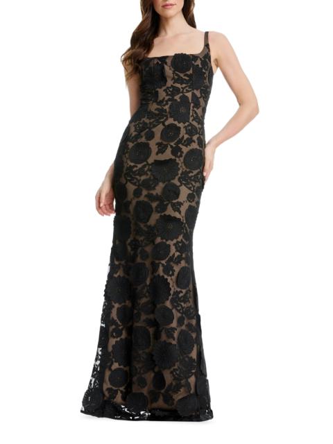 Dress The Population Women's Lorena Floral-Embroidered Mesh Gown - Black Beige
