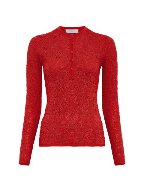 GABRIELA HEARST Gaviran Lace Knit Henley in Tonic Orange Merino Wool