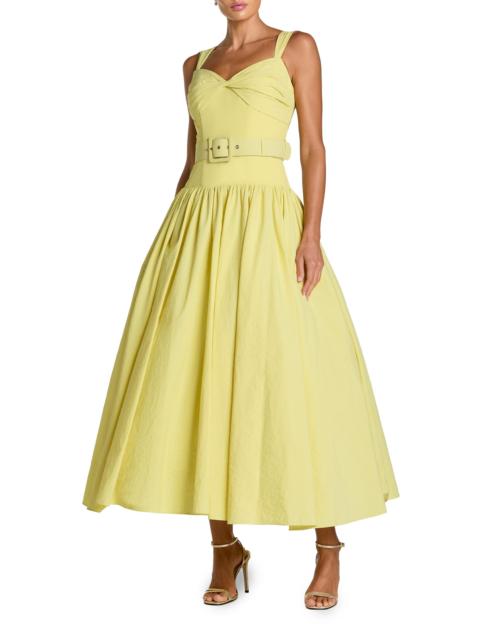 MAC DUGGAL Women's Faille Fit & Flare Belted Midi-Dress - Buttercup