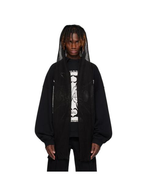 Black Heart-Cross Long-Sleeved Muffler Hoodie