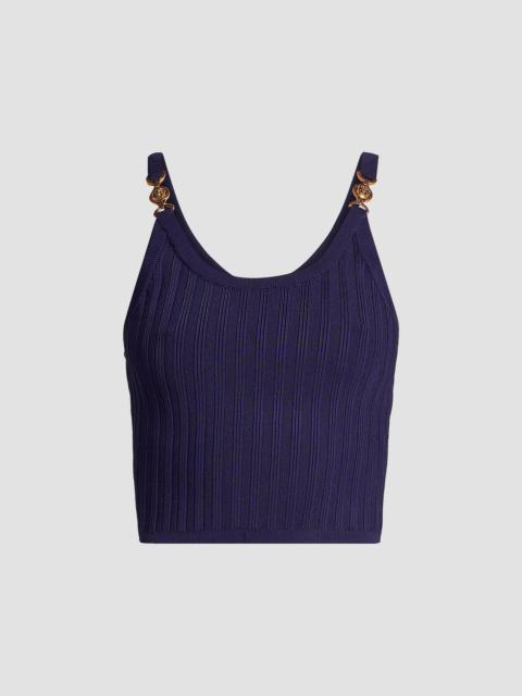 VERSACE Women's La Vacanza Mesh Rib-Knit Hardware Top - Purple