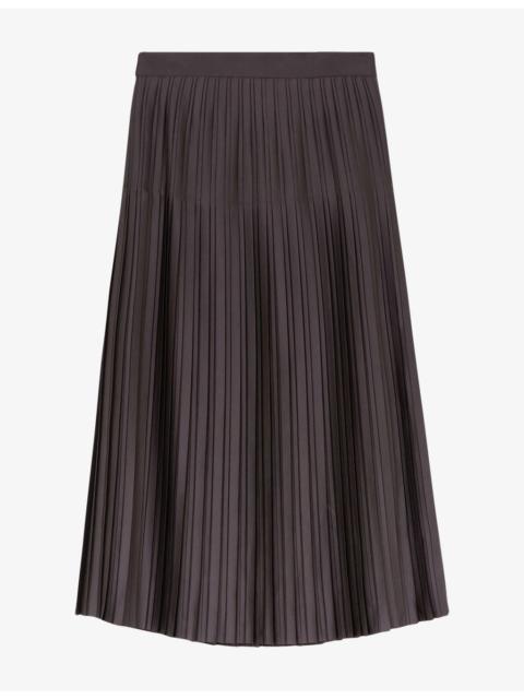 REISS Savannah Pleated Satin Midi Skirt
