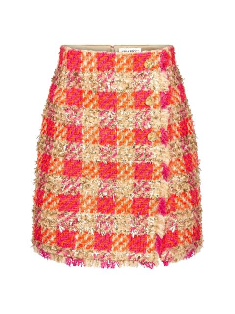 high-waisted checked tweed miniskirt