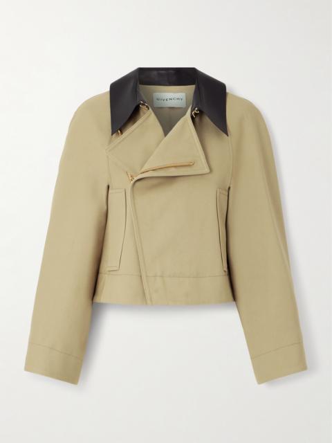 Givenchy Cropped Leather-trimmed Cotton And Wool-blend Twill Jacket
