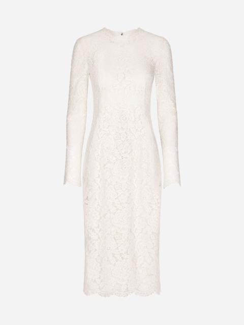 Long-sleeved branded stretch lace dress