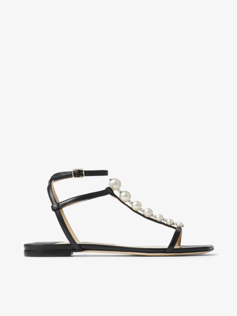 JIMMY CHOO Amari Flat
Black Nappa Leather Flat Sandals with Pearls