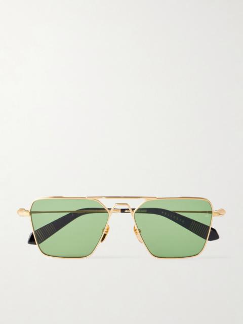 JACQUES MARIE MAGE + Nick Fouquet Nellcôte Double-Bridge Aviator-Style Gold-Tone Metal Sunglasses Gold