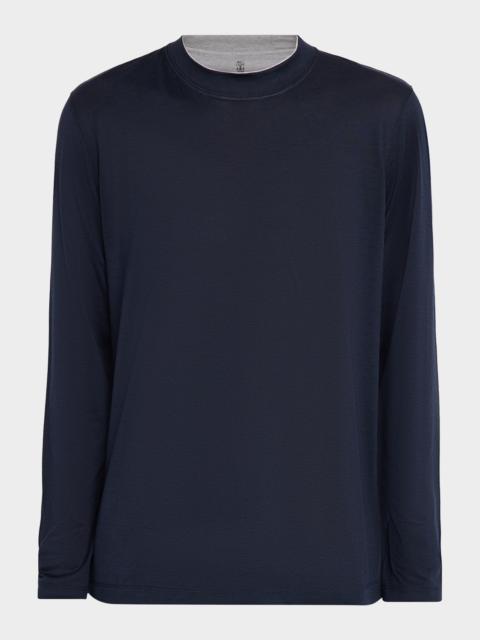Brunello Cucinelli Men's Silk and Cotton Long-Sleeve Crewneck T-Shirt