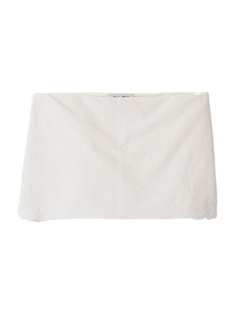 Miu Miu Women's Embroidered Slubbed Canvas Mini Skirt - Beige Khaki