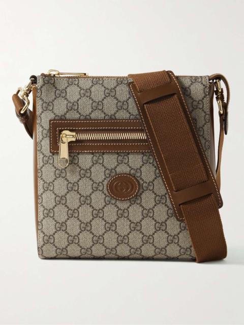 GUCCI Leather-Trimmed Monogrammed Supreme Coated-Canvas Messenger Bag