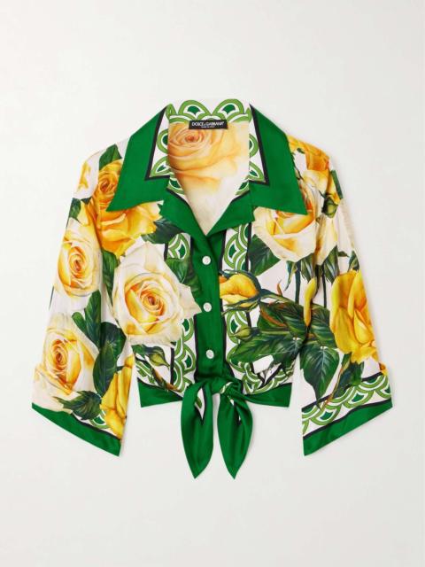 Dolce & Gabbana Cropped tie-front floral-print silk-twill shirt