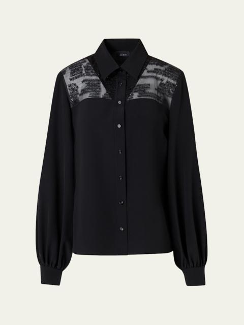 AKRIS Sequin Embellished Silk Crepe Blouse