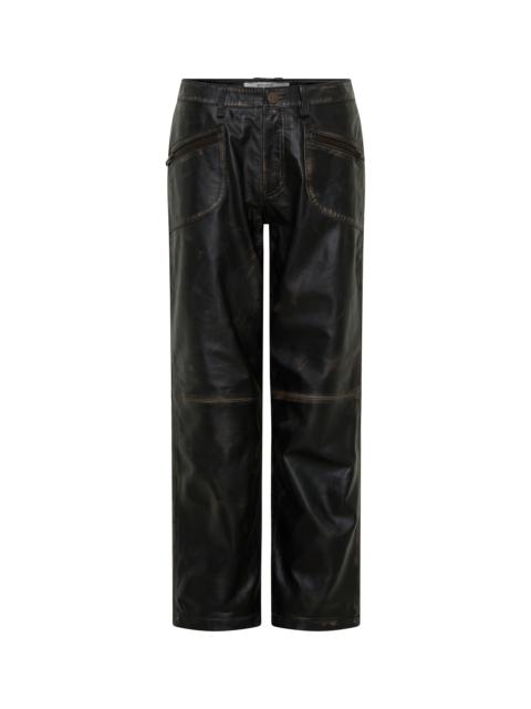 ONE TEASPOON Atlas Carrot Leg Mid Waist Leather Pants - Worn Black