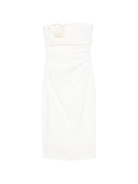 BERNADETTE Vera flower-brooch strapless midi dress