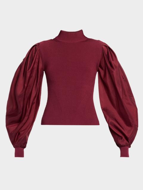 SIMKHAI Jackie Ribbed Taffeta-Sleeve Top