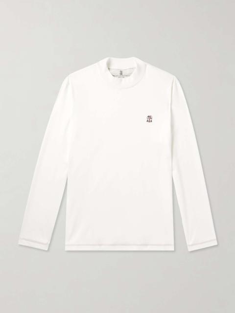 Logo-Embroidered Cotton-Jersey Mock-Neck T-Shirt