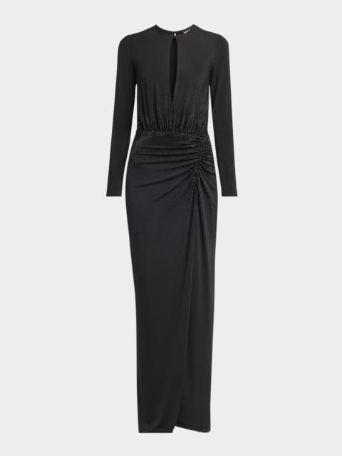 GIORGIO ARMANI Keyhole Long-Sleeve Crystal Draped Jersey Gown