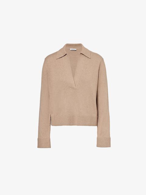 SIMKHAI Polo-collar long-sleeve cotton and cashmere top