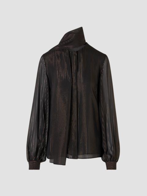 AKRIS Women's Striped Silk Lamé Scarf Blouse - Black Gold