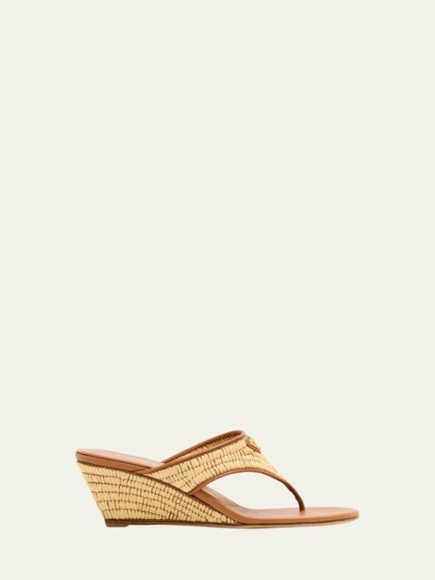 Prada 55mm Triangle Logo Raffia and Leather Thong Sandals