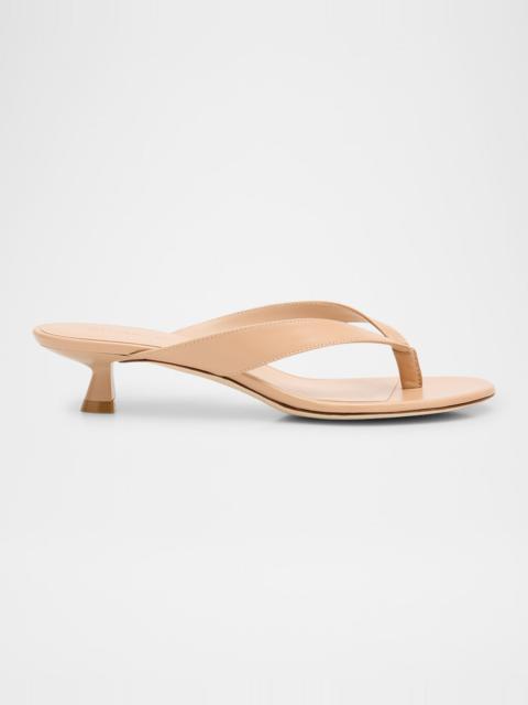Stuart Weitzman Rio Leather Kitten-Heel Thong Sandals
