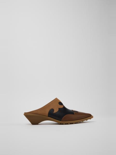 CAMPER Anita Brown Leather and Nubuck Semi-Open Shoes for Women.