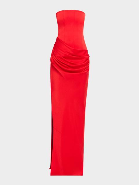 ALEX PERRY Strapless Draped Satin Crepe Gown