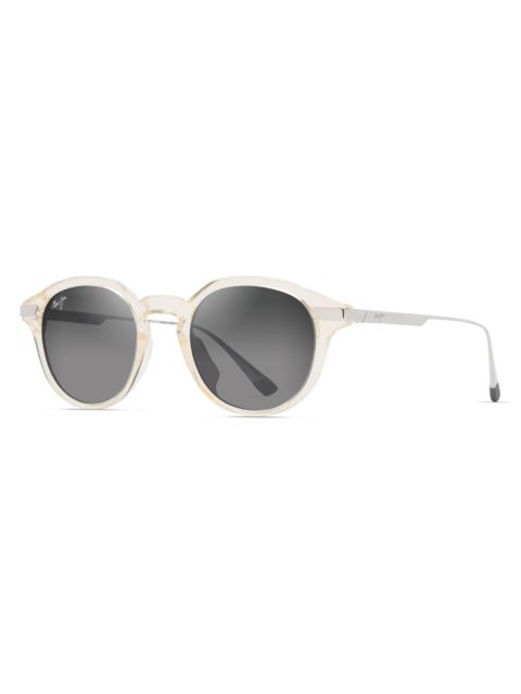 Maui Jim Men's Momi 49MM Round Sunglasses - Shiny Transparent Yellow Grey