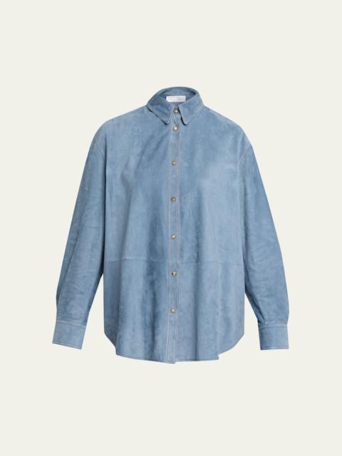 Brunello Cucinelli Suede Long Sleeve Snap Button Shirt